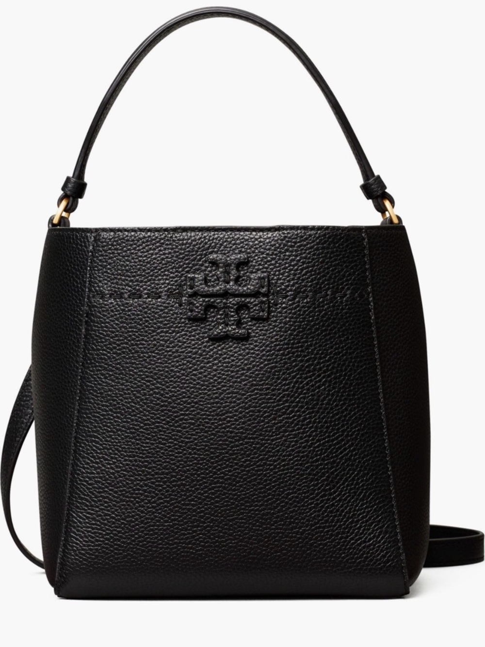Tory Burch Black Pebbled Leather Crossbody Bag with Gold Hardware